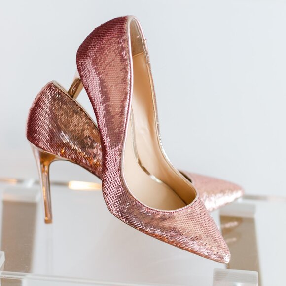 Badgley Mischka Shoes - Badgley Mischka Jewel Jade Rose Gold Sequin Pump 5.5 Pink Heels Women